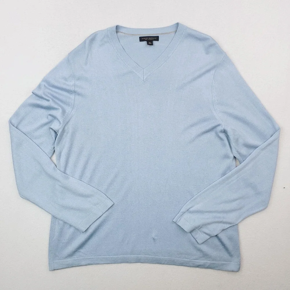 Banana Republic Sweater Mens Extra Large Blue Cashmere Silk Lightweight Pullover